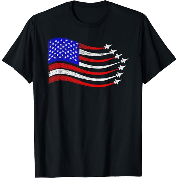 American Patriotic Fighter Jets USA Flag Waving 4th of July T-Shirt