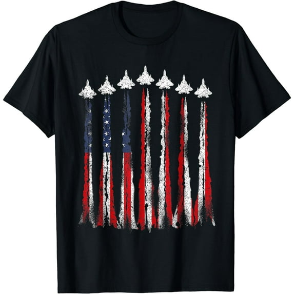 American Patriotic Fighter Jets USA Flag Waving 4th of July T-Shirt