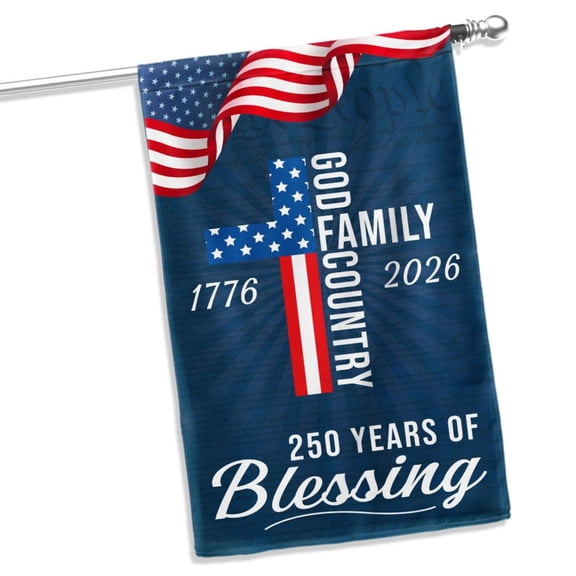 American Patriotic Flag 27.5x39.4 Double Sided 250 Years of Blessing God 1776 2026 Flags God Family Country Cross Red White and Blue USA 250 Years of Blessing Faith Flag