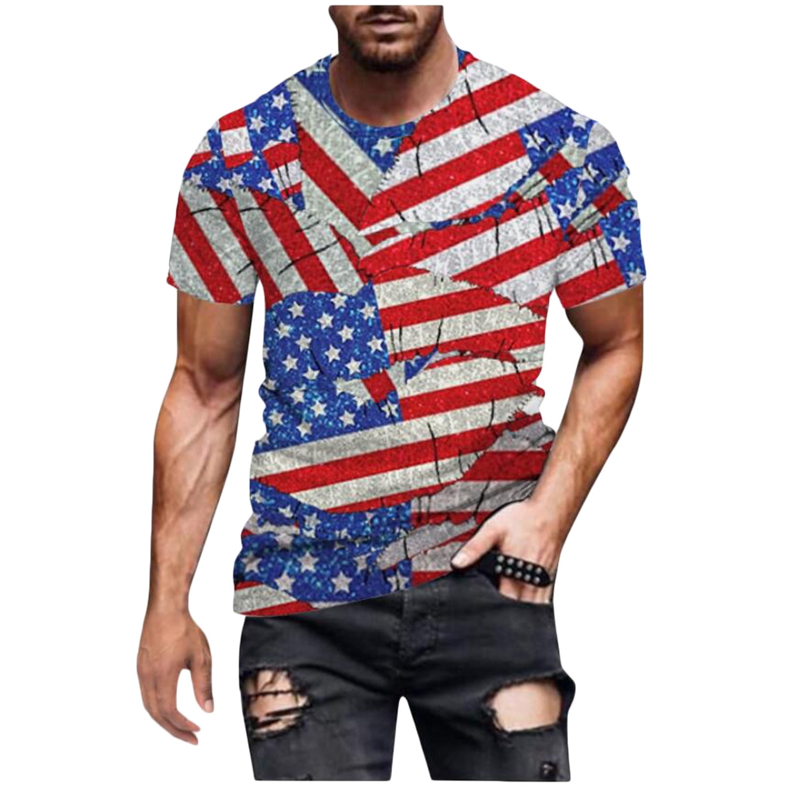 pafei tyugd Vintage American Flag Shirts for Men 4th of July Patriotic Graphic Tee Shirt Independence Day Short Sleeve T-Shirt, Men's, Size: Mens Tops