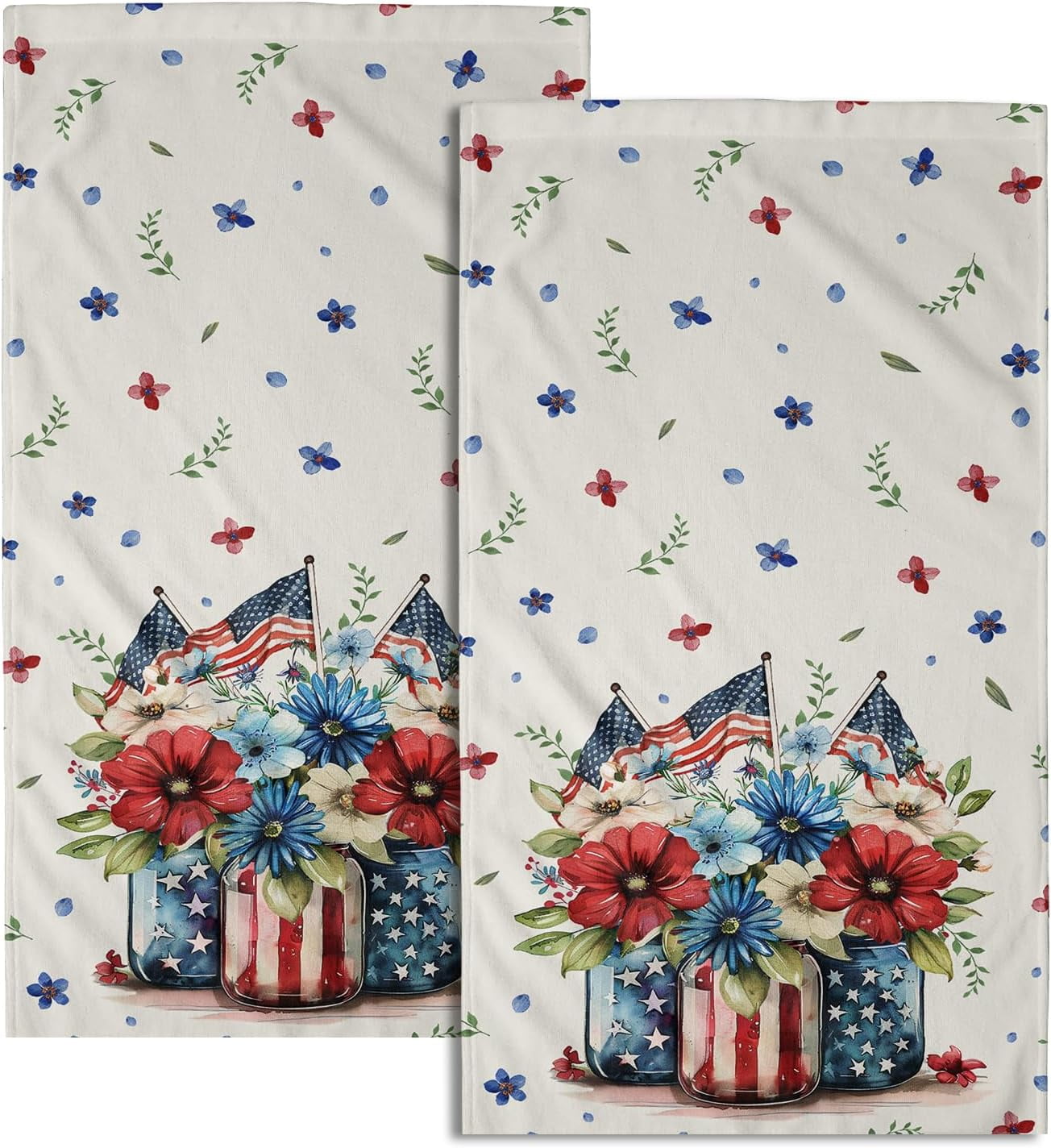 American Patriotic Floral Hand Towels for Bathroom Red Flower Vase Decorative Kitchen Towel Memorial Day Soft Fingertip Dish Guest Towels
