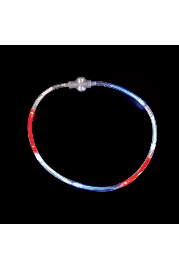 American Patriotic Light-Up LED Necklace, Red White Blue, 22
