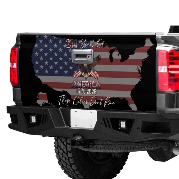 American Patriotic Truck Tailgate Cover, Bald Eagle Patriotic USA Emblem Tailgate Wrap, 250 Years Independence Celebration Truck Tailgate Decal