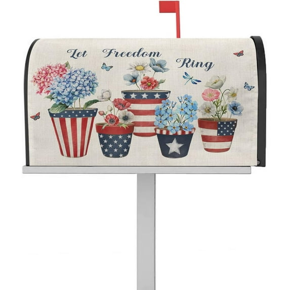 American Patriotic Vase Flowers Mailbox Cover Magnetic Mailbox Wraps, 4th of July Independence Day Mailbox Covers Standard Size 18x21 inch Mail Wrap Post Letter Box Decoration for Outdoor Gardern Yard