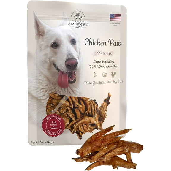 American Paws Dehydrated Chicken Feet Dog Treats, Only One Ingredient, No Additives, Made and Sourced in USA, (about 28-Pack), 1lb