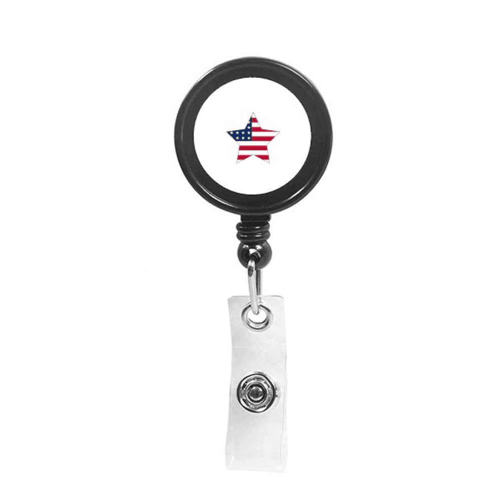 American Pentagram Flag Star Retractable Keychain Badge Holder ID Badge