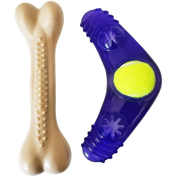 American Pet Supplies Chew Toys, Large Nylon Bone and Boomerang Tennis Ball Toy Set for Puppies and Dogs
