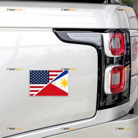 American Philippines Flag Merged Car Magnet Sticker Magnetic Decal - 2 Pack Reflective 4" 5" - for Truck Door Fridge Reusable Waterproof