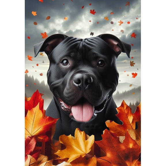 American Pit Bull Black - Best of Breed Fall Leaves Outdoor Garden Flag 12" x 17" Mailbox Flag Dog Flag