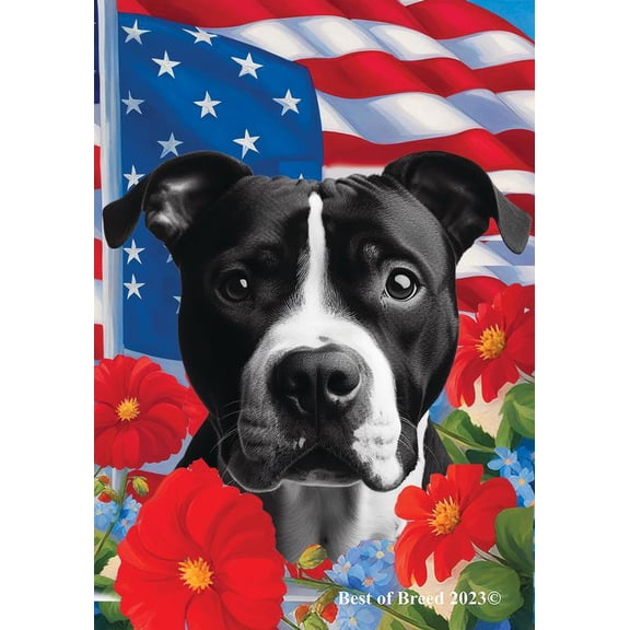 American Pit Bull Black/White - Best of Breed Patriotic I Garden Flag