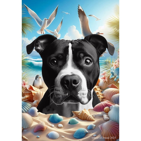 American Pit Bull Black/White - Best of Breed Summer Beach Outdoor House Flag 28" x 40" Mailbox Flag Dog Flag