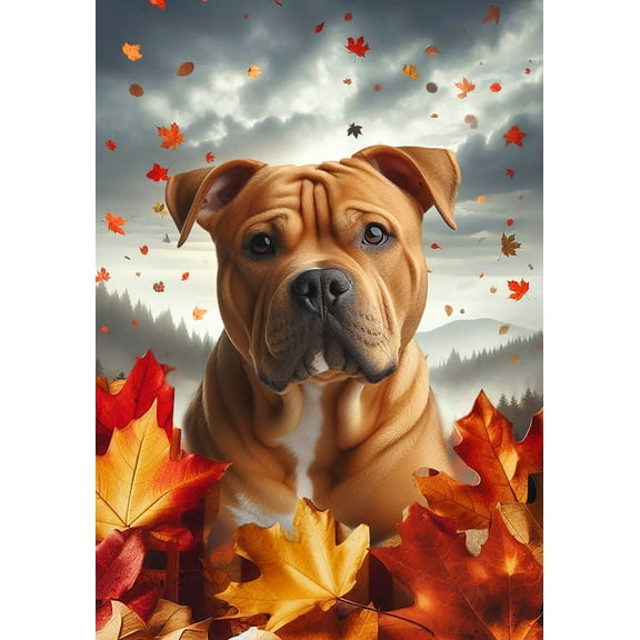 American Pit Bull Orange - Best of Breed Fall Leaves Outdoor House Flag 28" x 40" Mailbox Flag Dog Flag