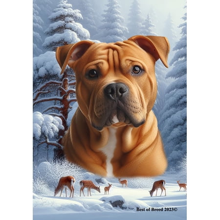 American Pit Bull Orange - Best of Breed Winter Wonderland House Flag 28" x 40"
