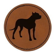 American Pit Bull Terrier Dog Solid 2.5" Faux Leather Round Engraved Iron-On Patch - Brown