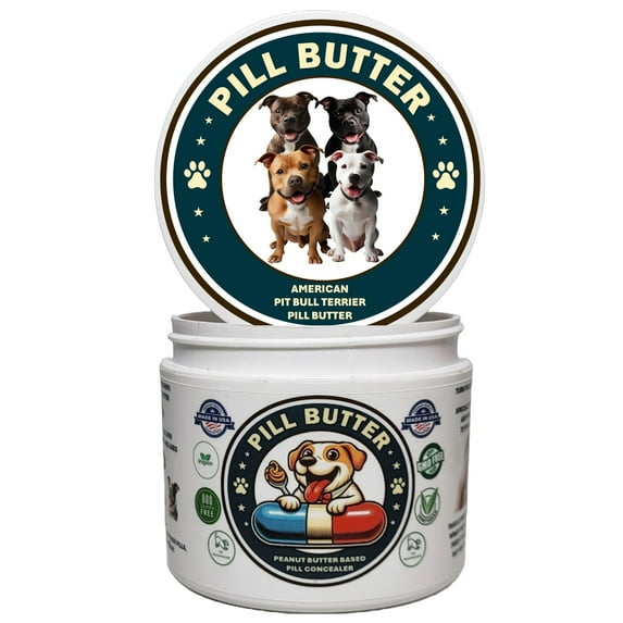 Pill Butter: American Pit Bull Terrier Dog Treats to Wrap Pills - Moldable Non-Sticky Paste of Human Grade Real Dog Peanut Butter (60 Servings)