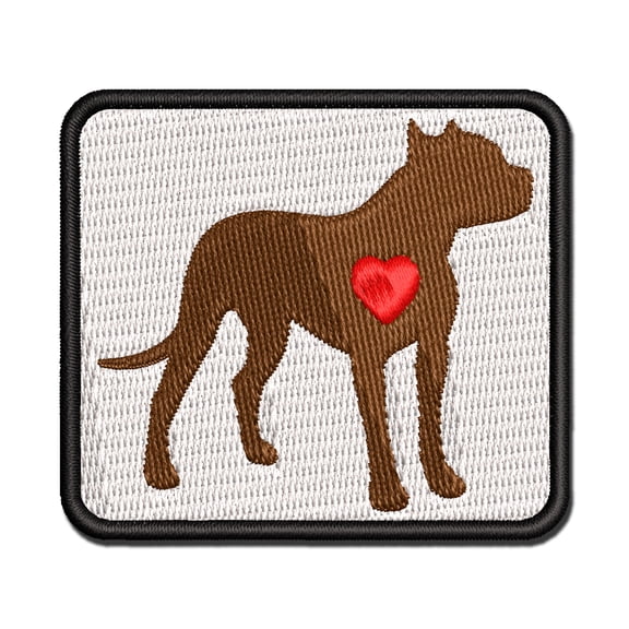 American Pit Bull Terrier Dog with Heart Applique Multi-Color Embroidered Iron-On Patch - 2.0 Inch Mini