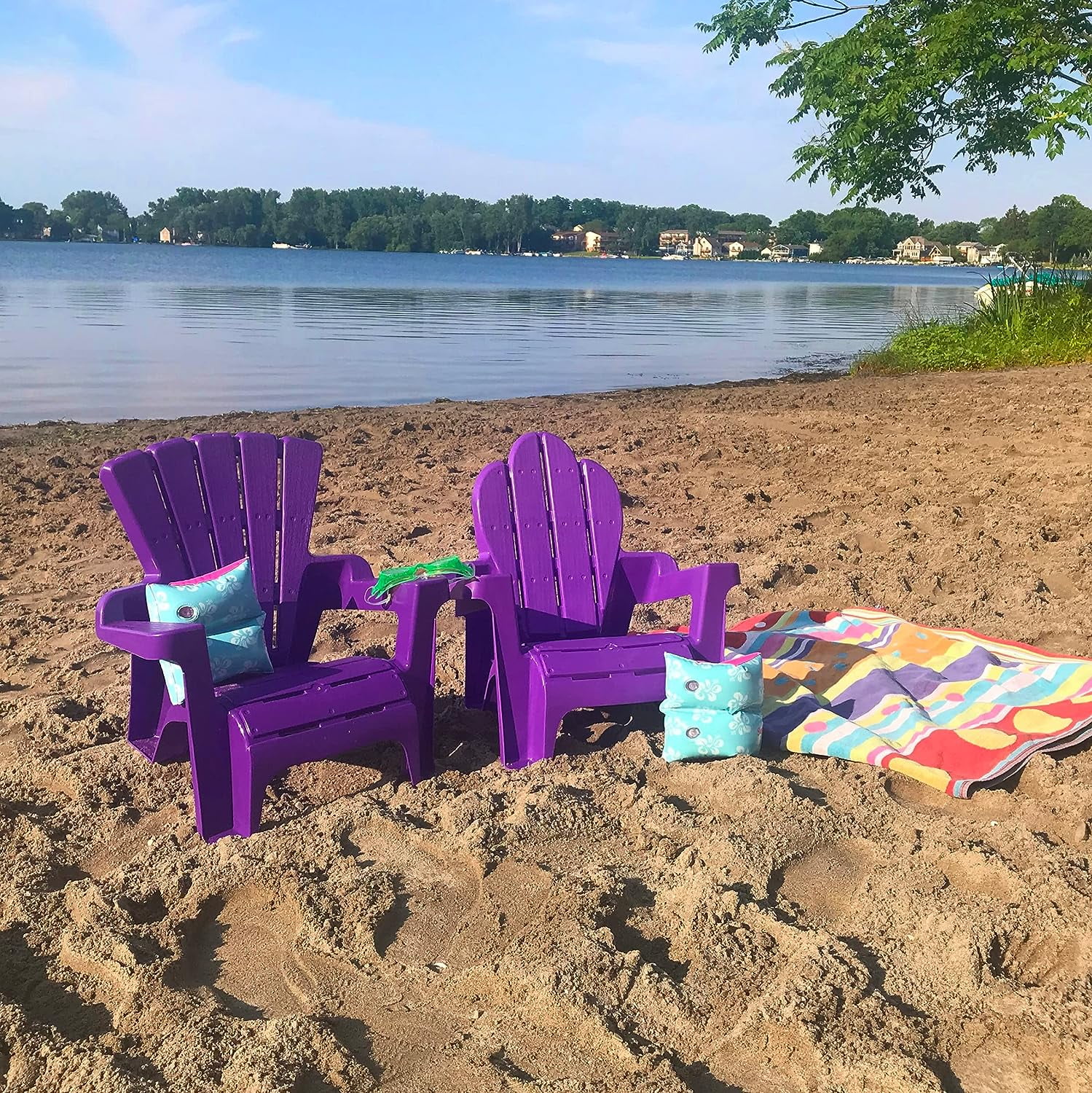 American Plastic Toys Kids’ Adirondack Chairs (Pack of 2), Purple, Outdoor, Indoor, Beach, Backyard, Lawn, Stackable, Lightweight, Portable, Wide Armrests, Comfortable Lounge Chairs for Children