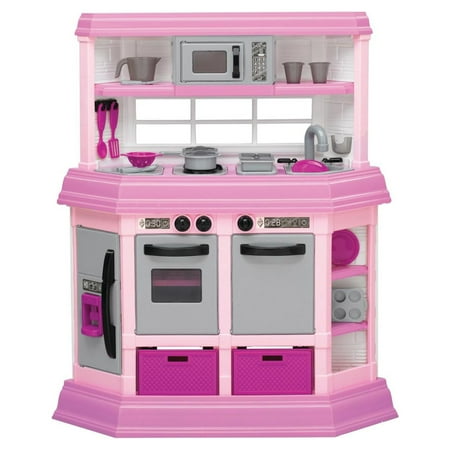 American Plastic Toys Kids Deluxe Custom Play Kitchen with 22 Piece Accessory Play Set