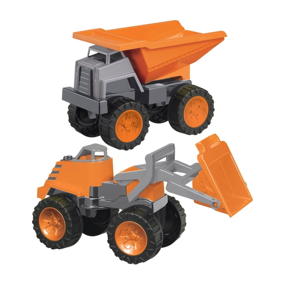American Plastic Toys Kids Mega Construction Vehicle Set with Dump Truck and Front Loader