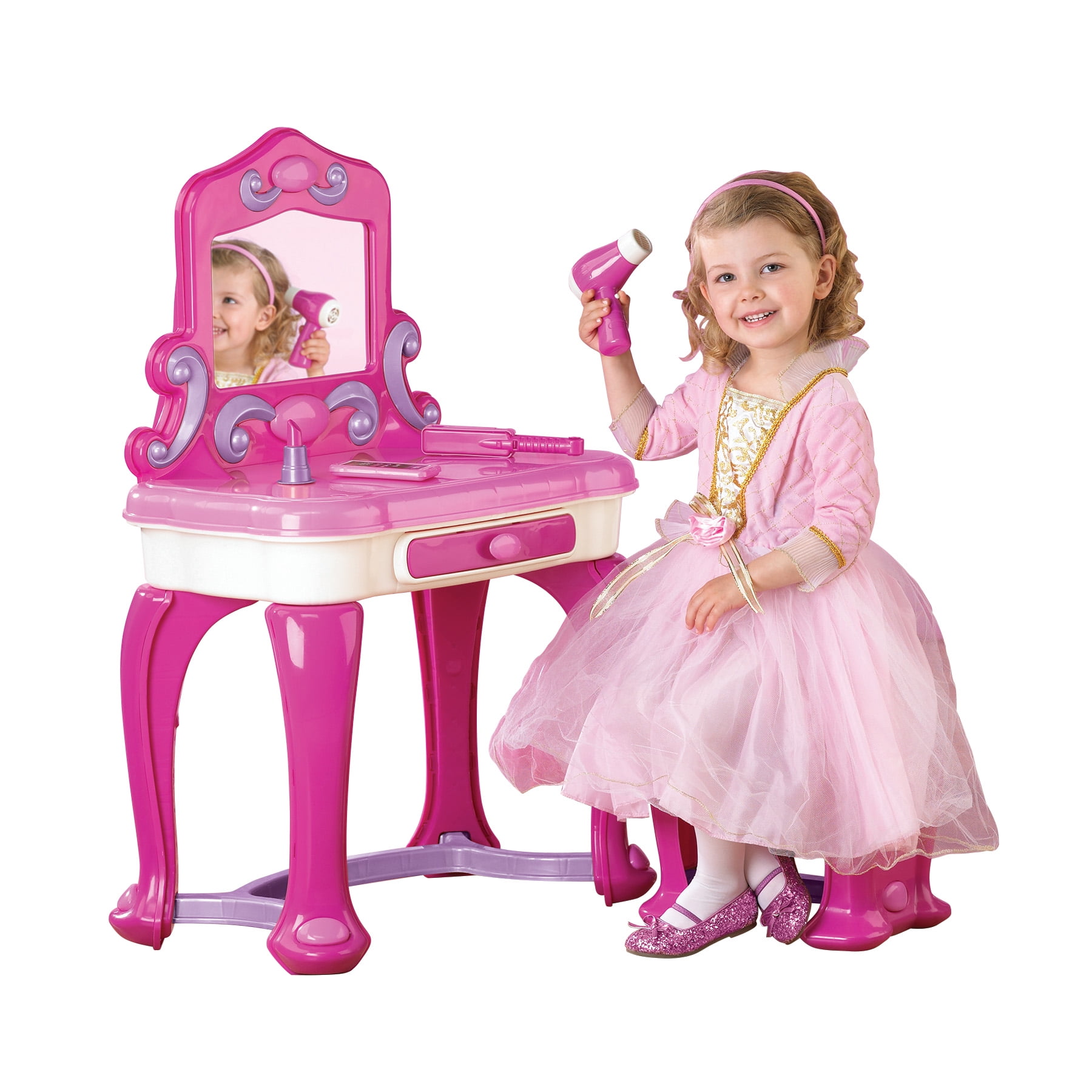 American Plastic Toys Kids My Very Own Pink Deluxe Vanity Play Set with  Mirror Unisex Indoor & Outdoor Toy for Kids