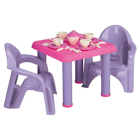 American Plastic Toys Tea Party Play Set with 28 Piece Accessory Play Set & Table Toy for Kids