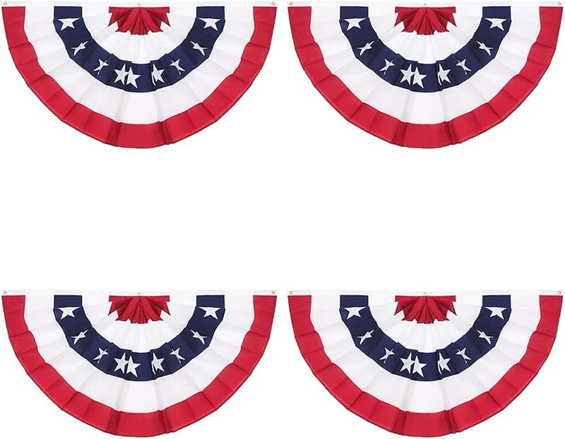 American Pleated Fan Flag,3 X1.5 Ft USA Patriotic Flag Bunting Half Fan Banner Decoration Indoor/Outdoor (4pcs)