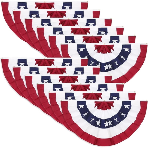 American Pleated Fan Flag, 3 x 1.5 Ft USA Patriotic Half Fan Bunting, Indoor Outdoor 4th of July Memorial Day 250th Anniversary Decorations (12 Pcs)
