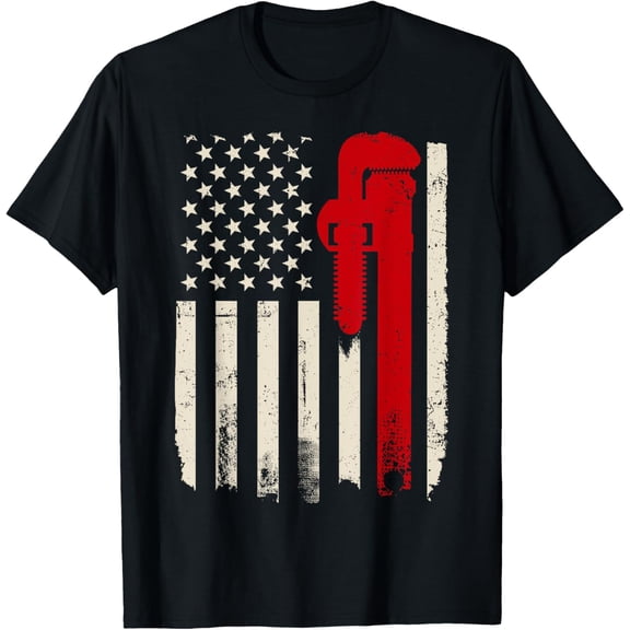 American Plumber Flag Patriotic Plumbing Wrench Pipefitter T-Shirt