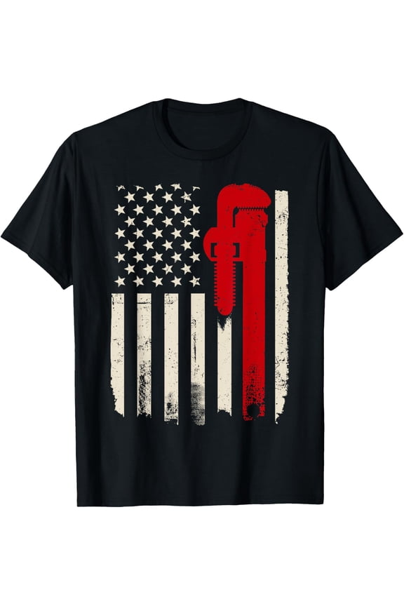 American Plumber Flag Patriotic Plumbing Wrench Pipefitter T-Shirt
