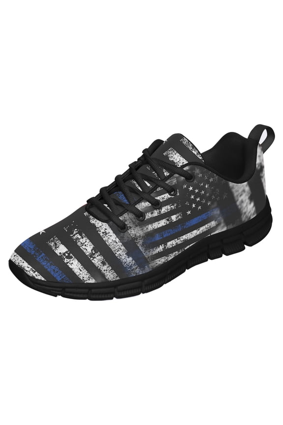 American Police Flag Shoes for Men Women Running Sneakers Breathable Casual Sport Tennis Shoes Gift for Him Her Black Size 13