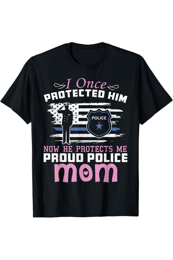 American Police Thin Blue Line Gift T-Shirt Proud Mom T-Shirt