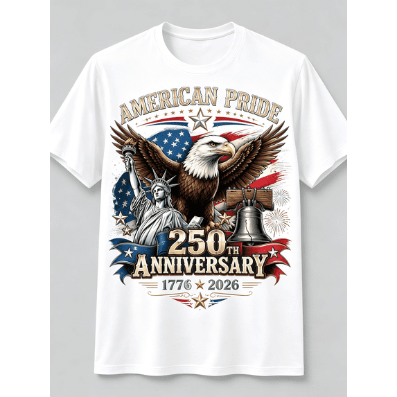 American Pride 250th Anniversary 1776-2026 T-Shirt Bald Eagle Statue of Liberty Liberty Bell USA Flag Vintage Patriotic Short Sleeve Tee for Men Women