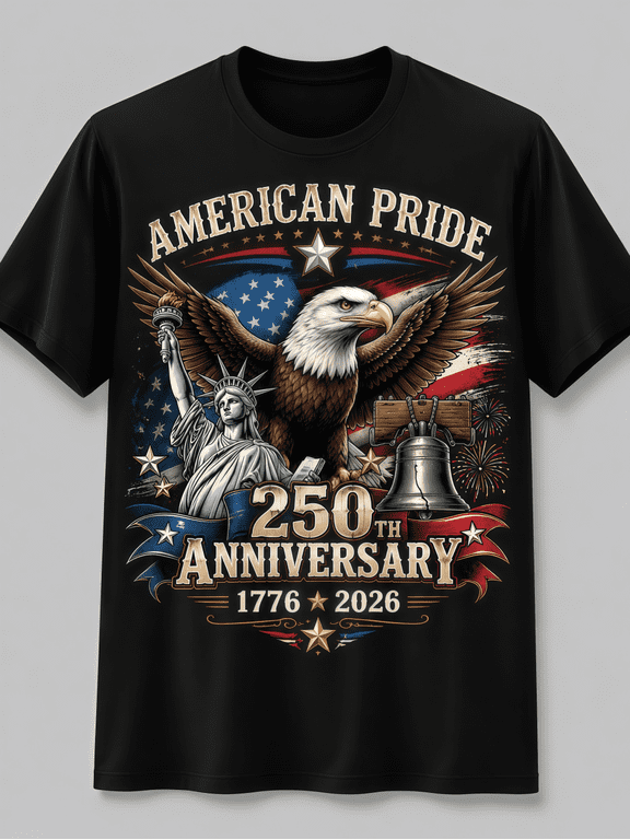 American Pride 250th Anniversary 1776-2026 T-Shirt Bald Eagle Statue of Liberty Liberty Bell USA Flag Vintage Patriotic Short Sleeve Tee for Men Women