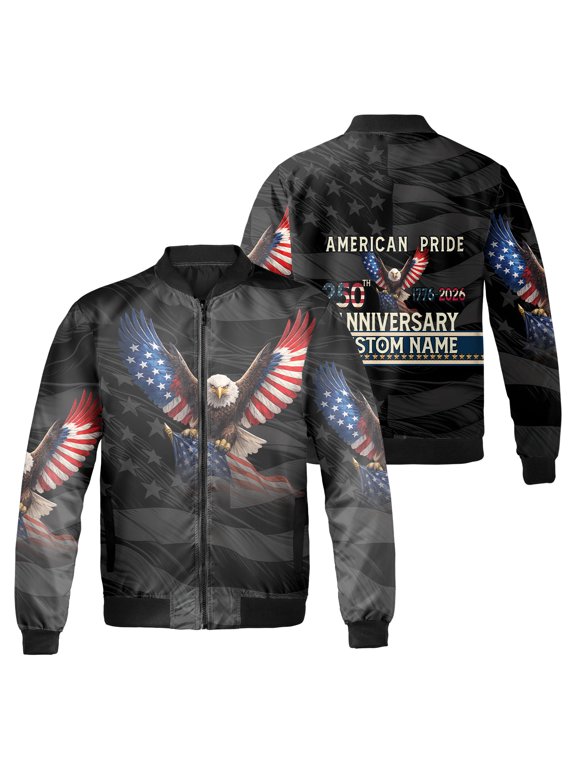 American Pride 250th Anniversary Jacket, Personalized Patriotic Eagle American Flag Outerwear, Custom 1776-2026 Independence Day Jacket