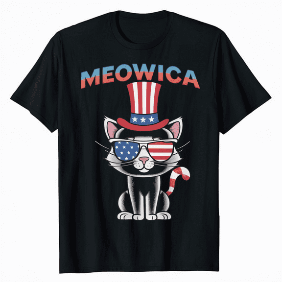 American Pride Cat T-Shirt USA Flag Patriotic 4th of July Tee