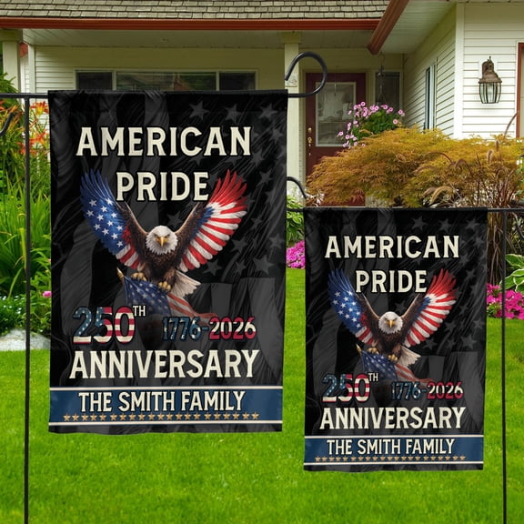 American Pride Flag 250th Anniversary 1776-2026, Custom Family Name Patriotic Bald Eagle Flag, Outdoor Independence Day USA Flag Decor