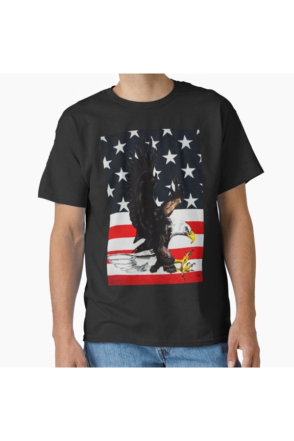 American Pride Patriotic Flag Bird Wildlife Symbol Design T-Shirt, for Men & Women, up to Size 5XL