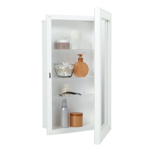American Pride Recess-Mount Mirror Medicine Cabinet, 16.25 x 26.25 in., Rectangle, Reversible, White