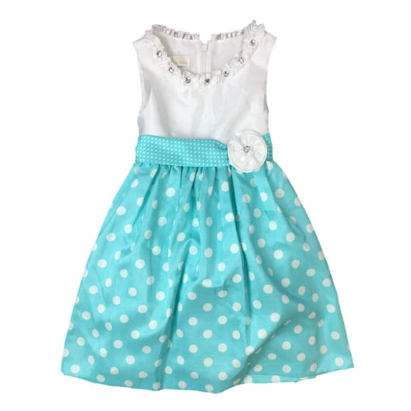 American Princess Girls Blue Polka Dot Rhinestone Party Dress Flower Girl 6