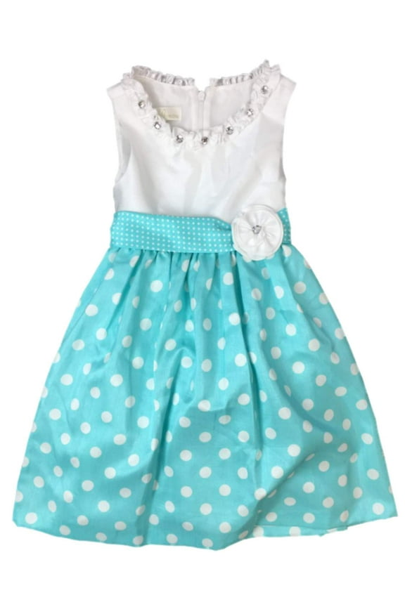 Girls Blue Polka Dot Rhinestone Party Dress Flower Girl 6