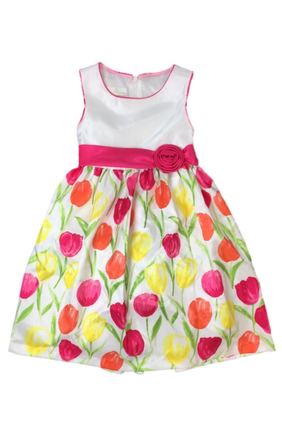 Girls Pink Orange Floral Tulip Party Dress Flower Girl 6