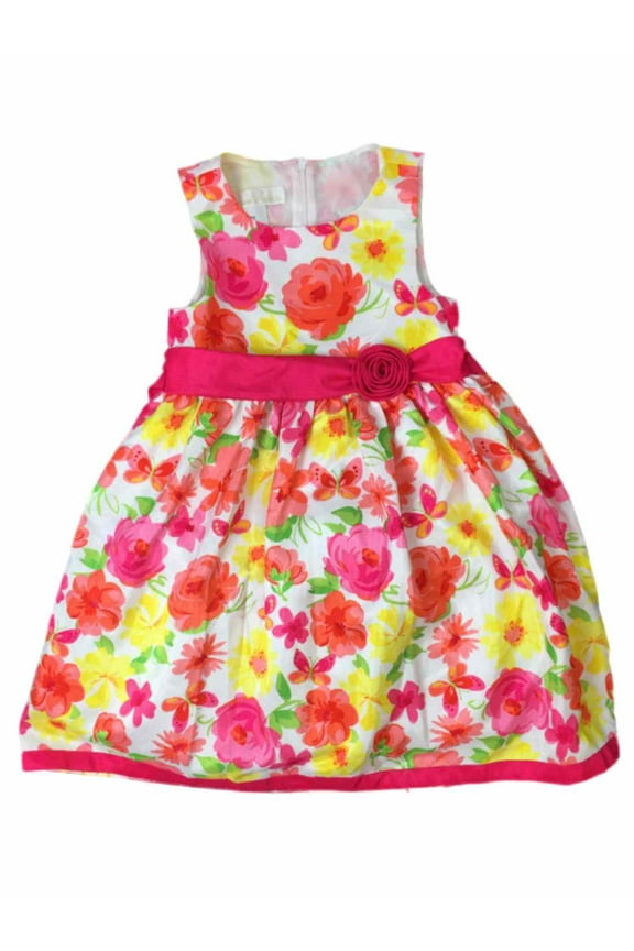 Girls Pink Orange Rose & Butterfly Party Dress Flower Girl 5