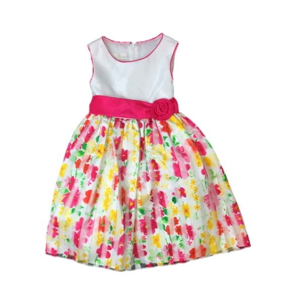 American Princess Girls White & Pink Stripe Floral Party Dress Flower Girl 6X