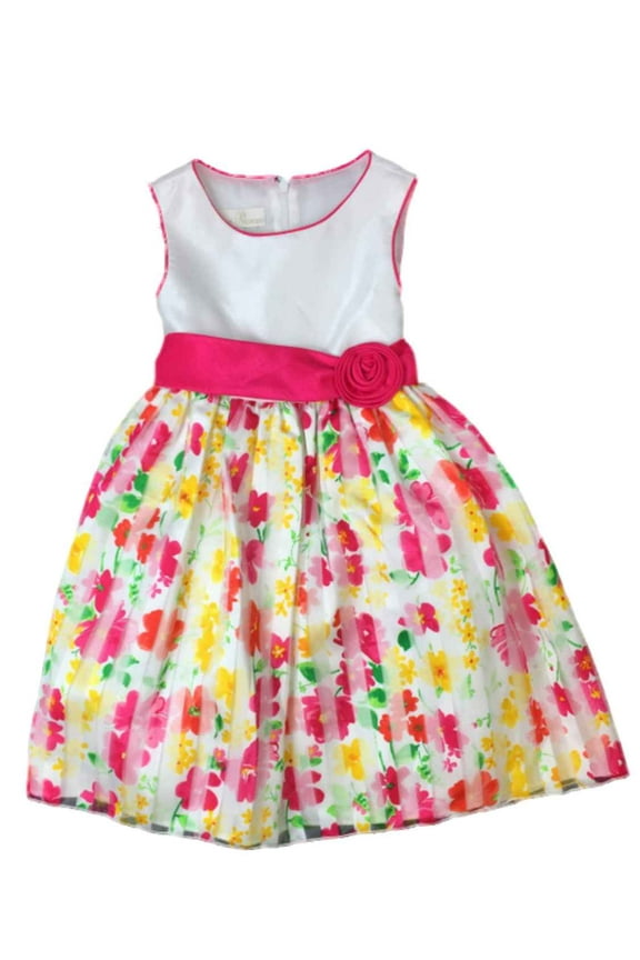 Girls White & Pink Stripe Floral Party Dress Flower Girl 6