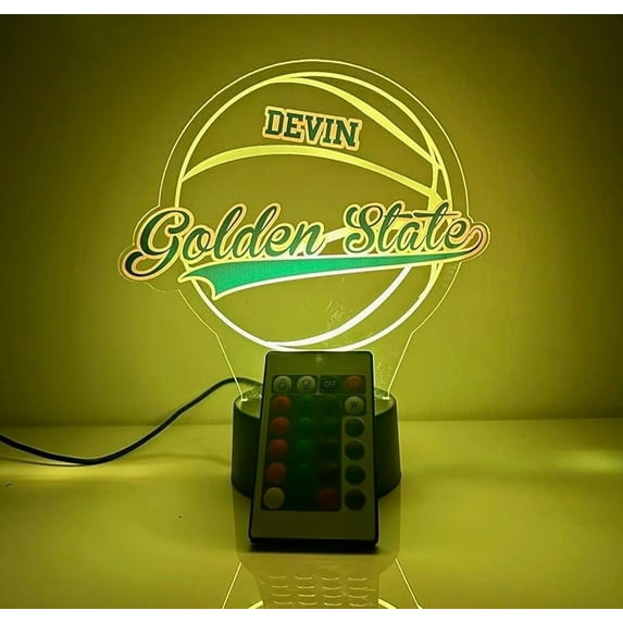 American Pro Basketball Sports Fan Team Sports Themed Ball Lamp Night Light LED Personalized Free Name Room Man Cave Decor 16 Colors & Remote, Made in America! (Golden State)