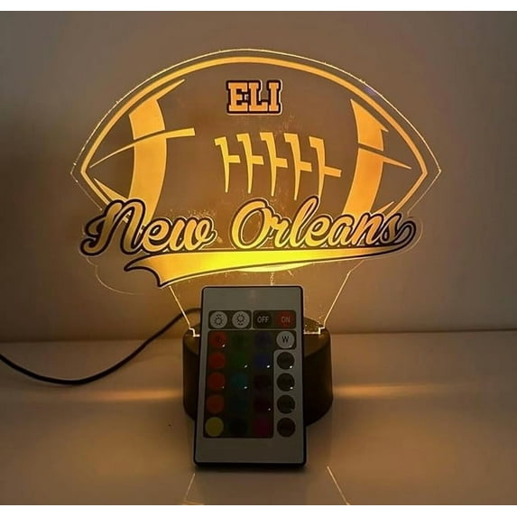American Pro Football Sports Fan Team Sports Themed Ball Lamp Night Light LED Personalized Free Name Room Man Cave Decor 16 Colors & Remote, Made in America! (New Orleans)