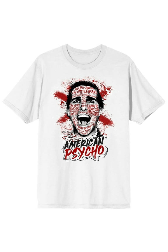 American Psycho Patrick Bateman Face Composed Art Women's White T-Shirt - 6XL