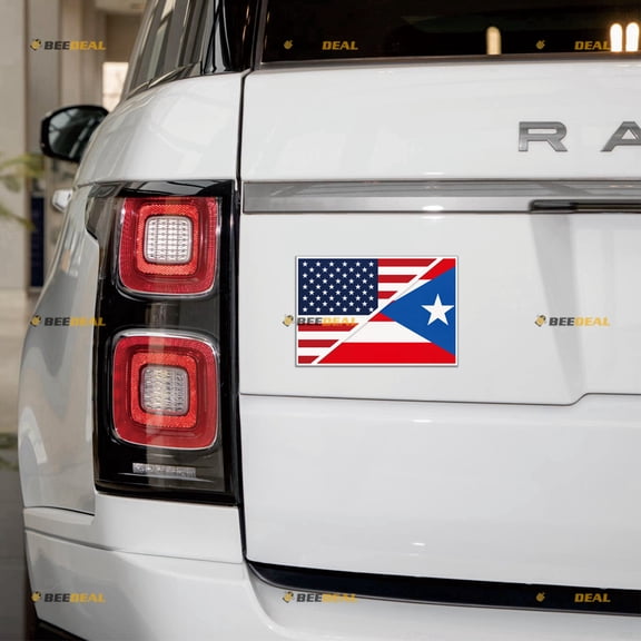 American Puerto Rico Flag Merged Puerto Rican Car Magnet Sticker Magnetic Decal - 2 Pack Reflective 4" 5" - for Truck Door Fridge Reusable Waterproof