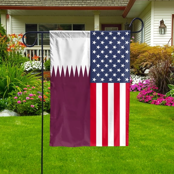 American Qatar Flag Qatari Friendship U.S.A Memorial Day Patriotic For Garden Flag (11.5x17.5) Double Sided-USA Flags Premium Polyester-Decorative Indoor Outdoor Flag