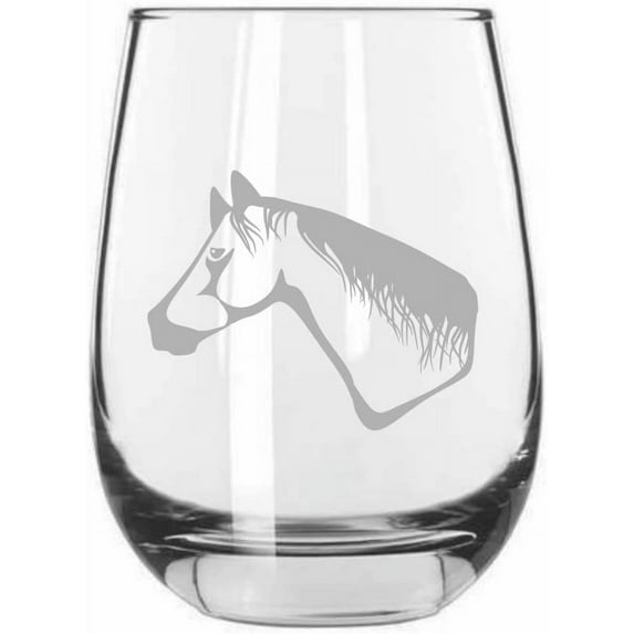 American Quarter Face Horse Themed Etched 15.25oz Libbey Stemless Wine Glass